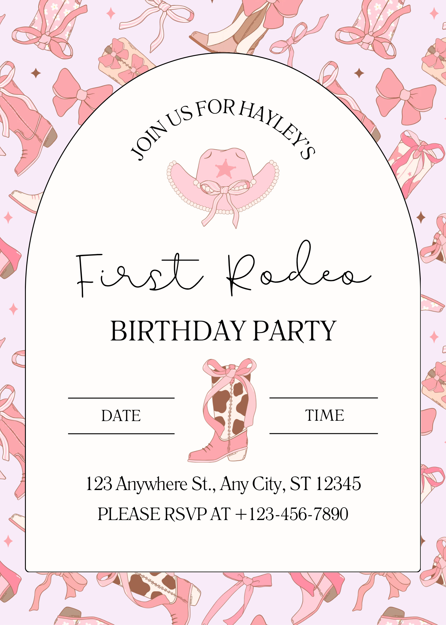 First Rodeo 1st Birthday Invitation Template | Cowgirl Birthday Invite