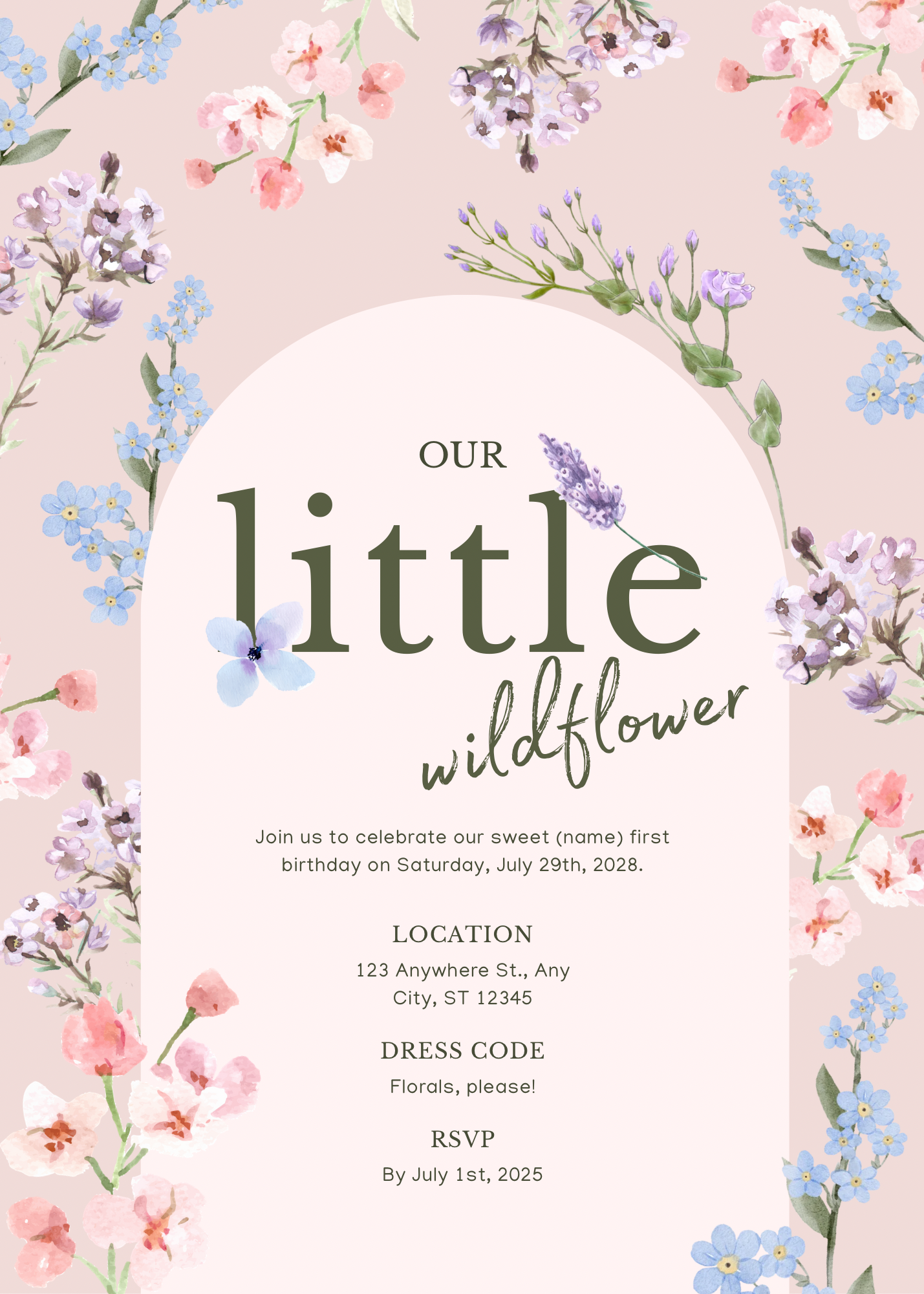 Our Little Wildflower Birthday Invitation Template | Floral Birthday Invite