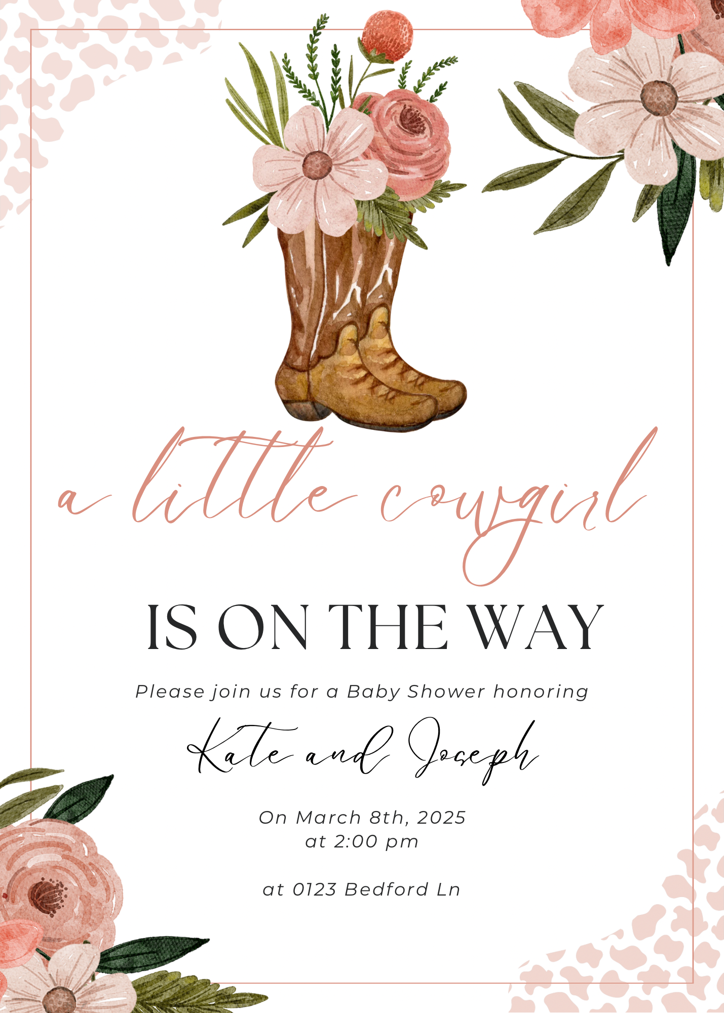 Cowgirl Baby Shower Invitation Template | Western Floral Baby Shower Invite